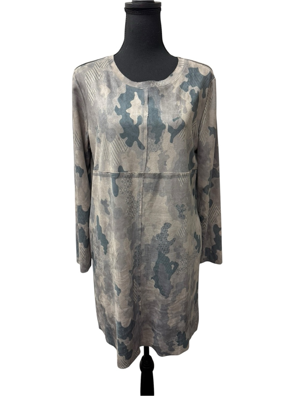 Joh Gray Camo Tunic Dress L Long Sleeve Casual faux suede tunic